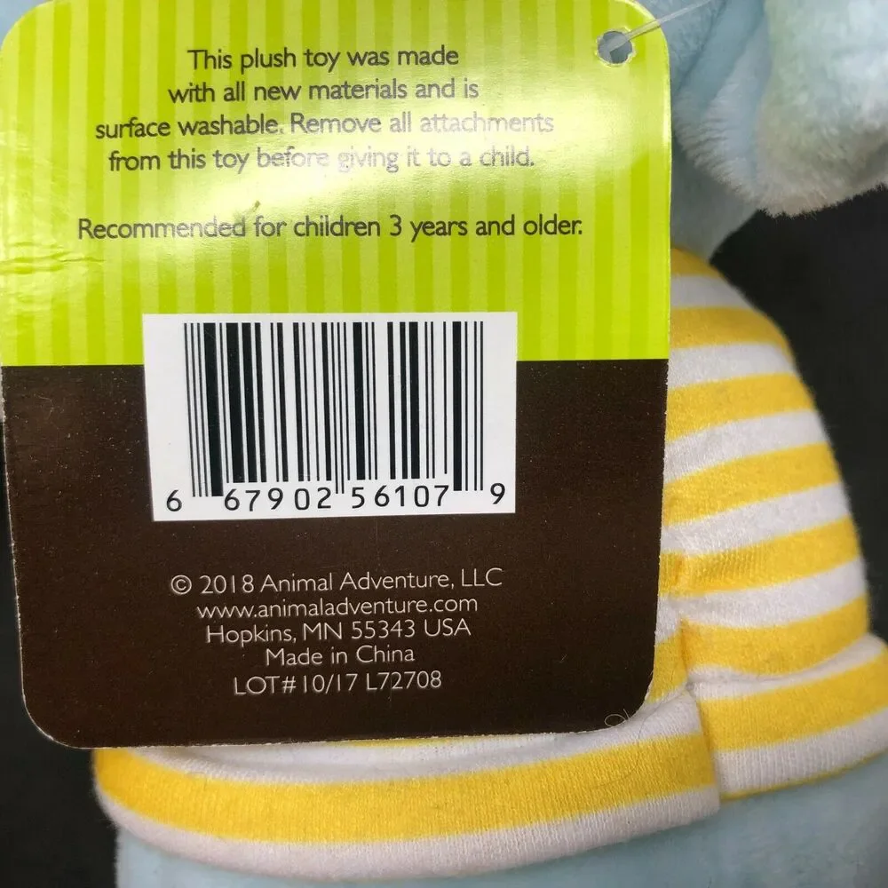 Animal‎ Adventure Blue Elephant Yellow White Striped Shirt Plush Lovey 8